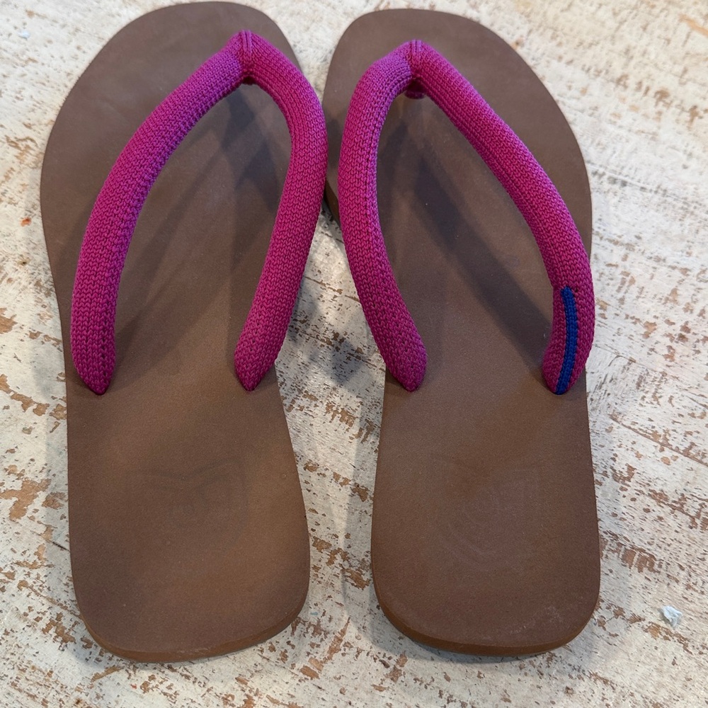 Rothy's Magenta Strap Brown Footbed Flip Flops - Picture 5 of 5
